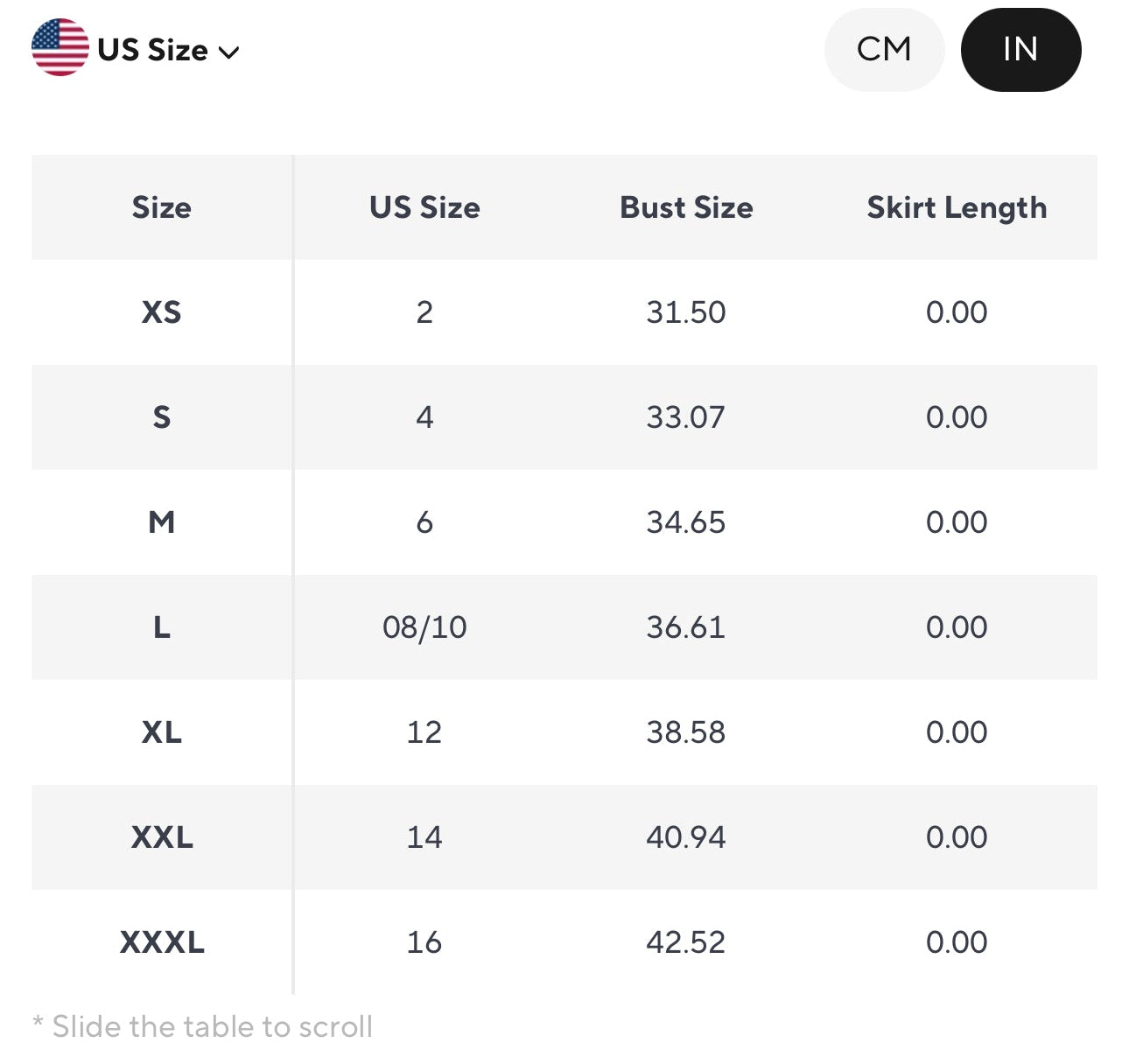 size chart for butterfly Dress