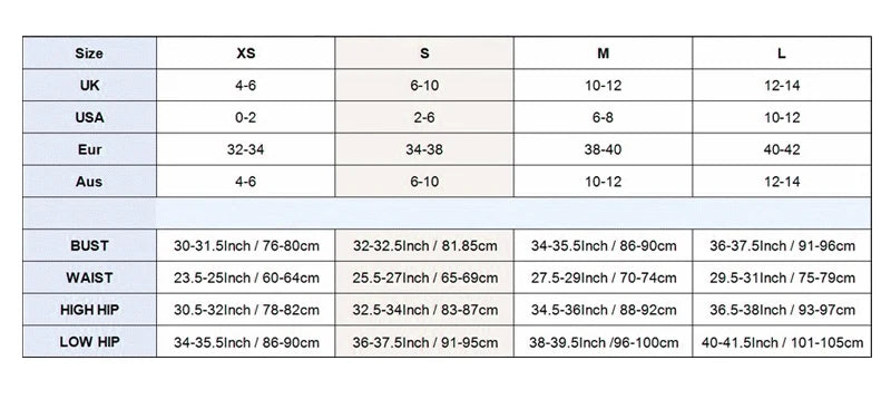 "Size chart for pink bandage two-piece skirt set