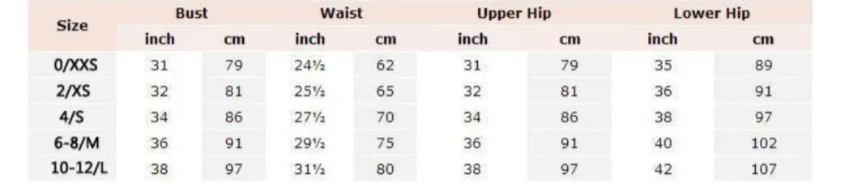 Size chart for strapless flower appliqué bandage dress