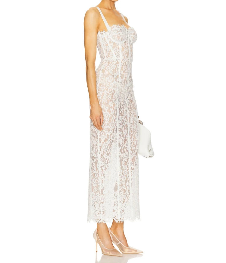 white floral lace bodycon dress
