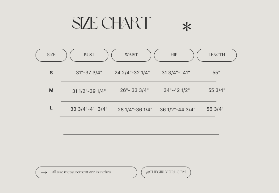 Size chart for long sleeve asymmetrical bodycon maxi dress
