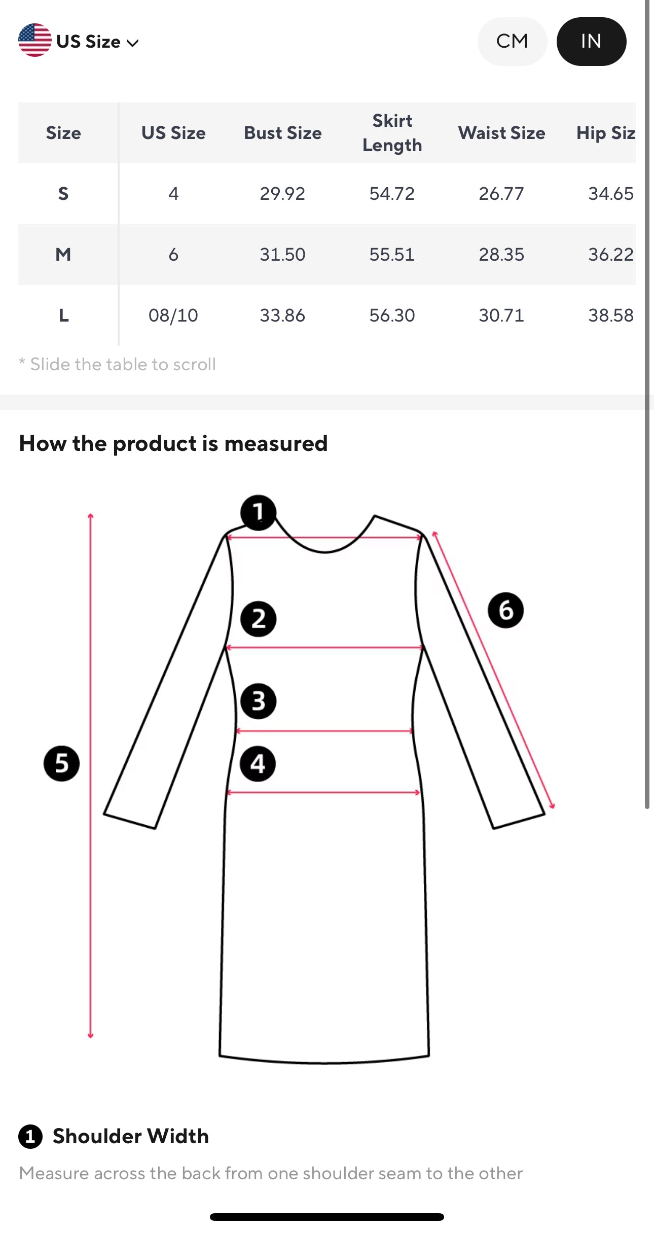 Size chart for chiffon high slit baroque womens dress measurements and fit guide
