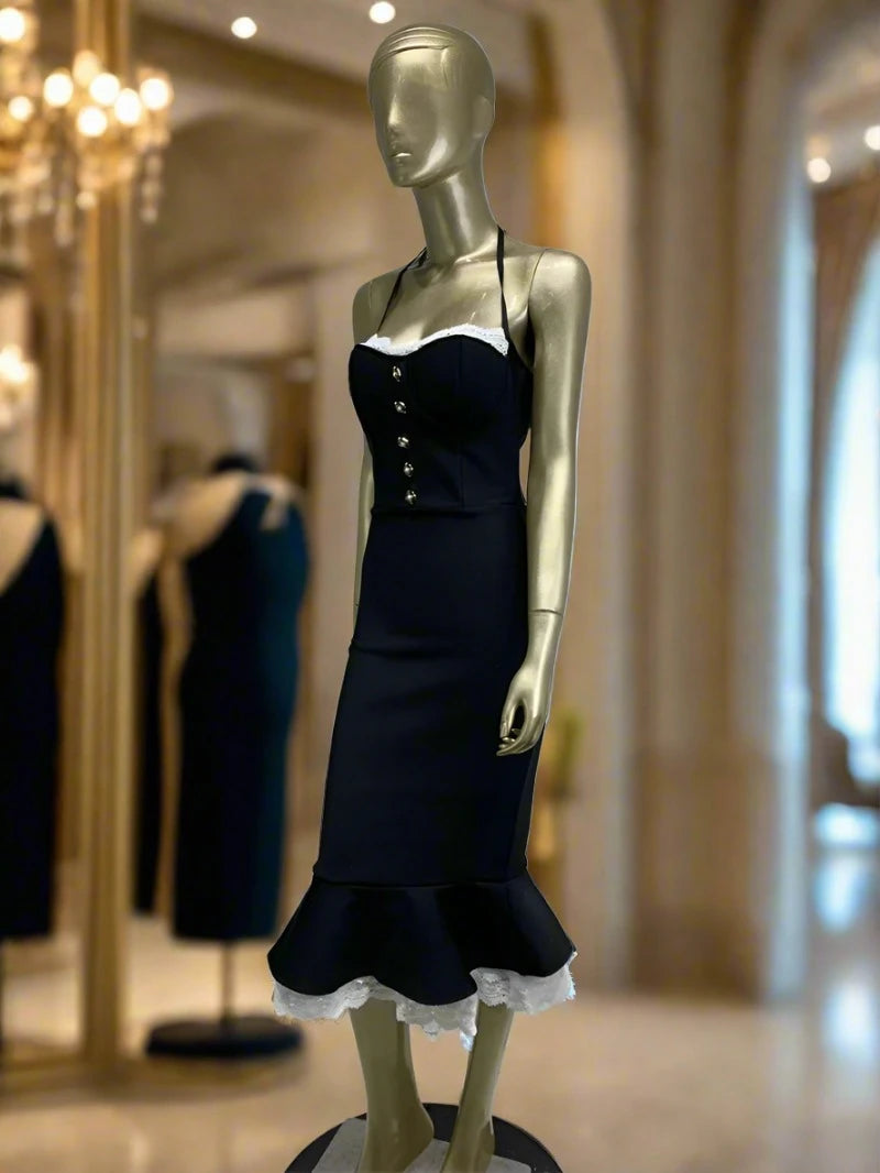 Italian Style Midi Bodycon Halter Dress
