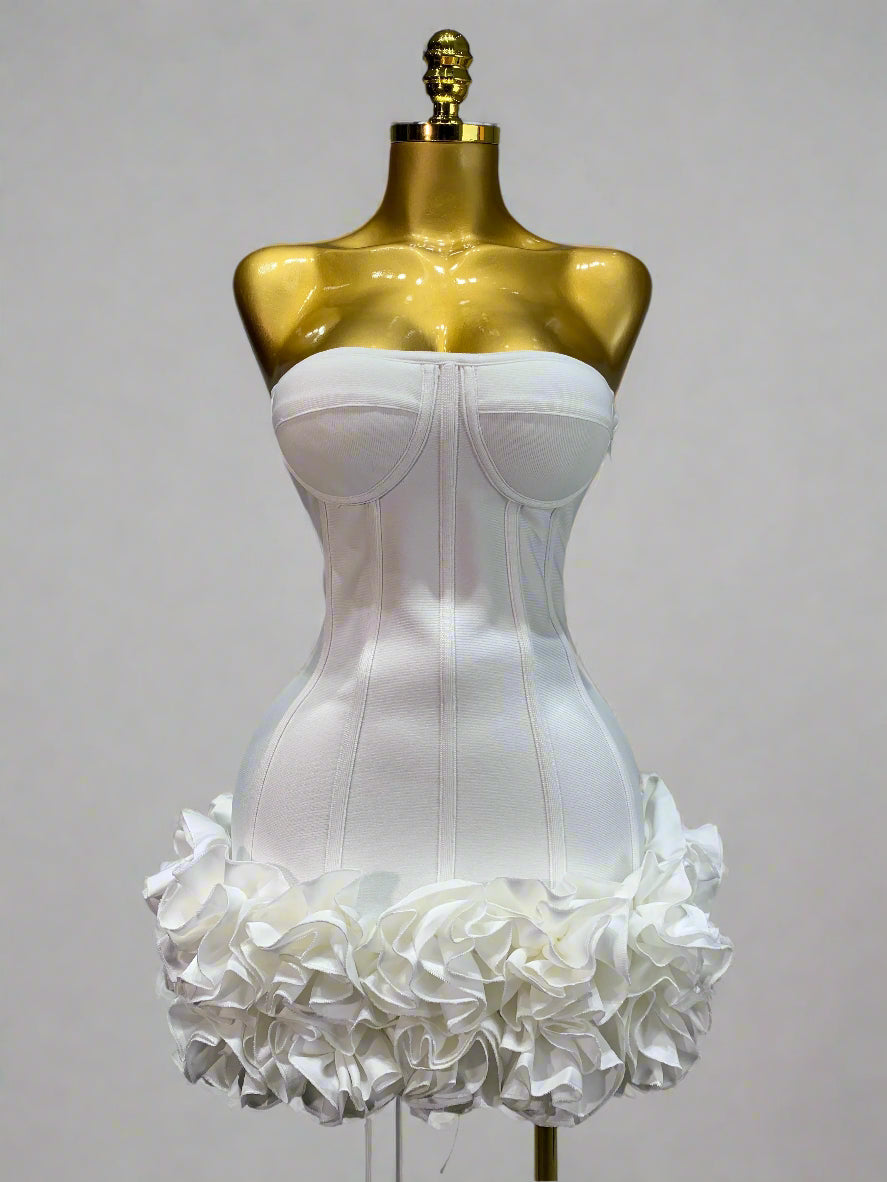 Womens strapless flower embellished mini dress in white