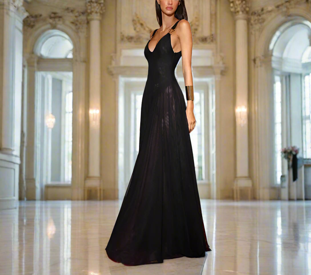 Side view showing sheer mesh overlay and bodysuit