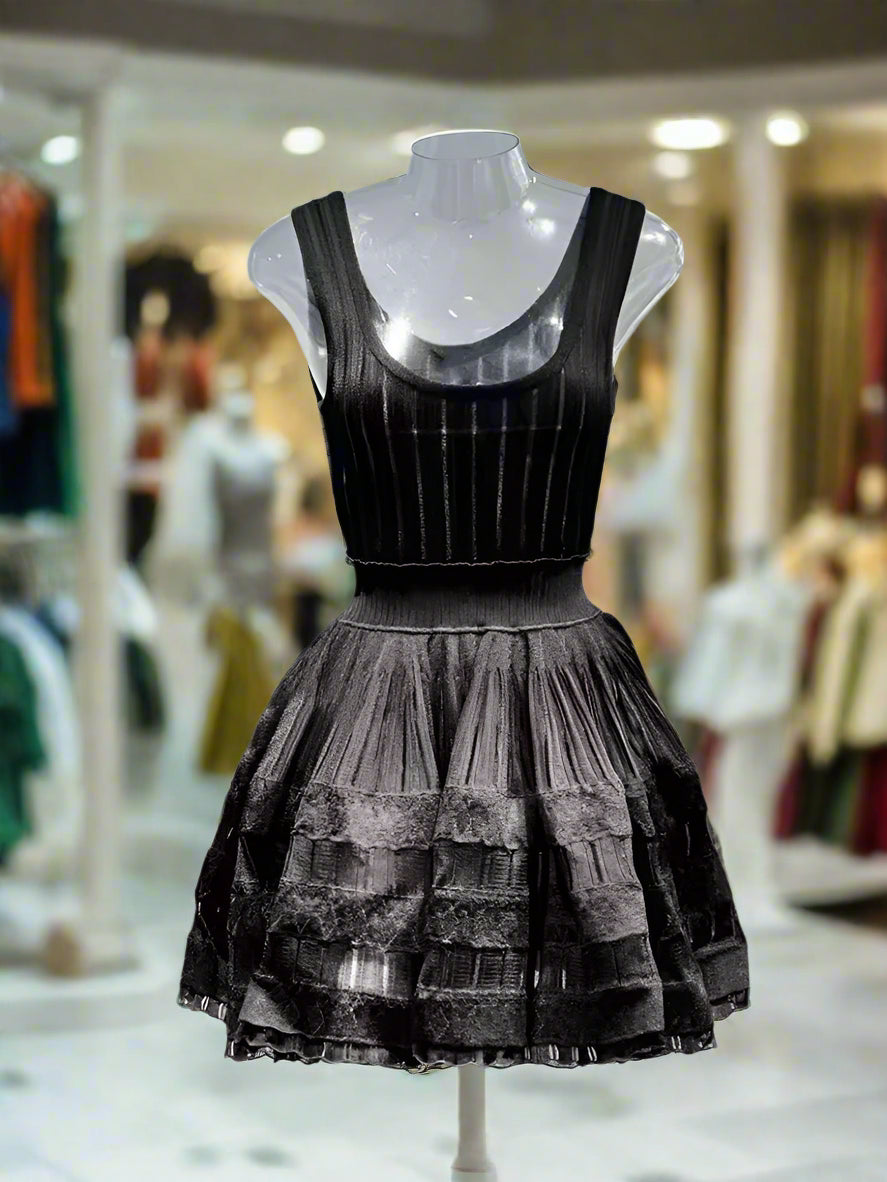 Fit and flare knit mini dress in black