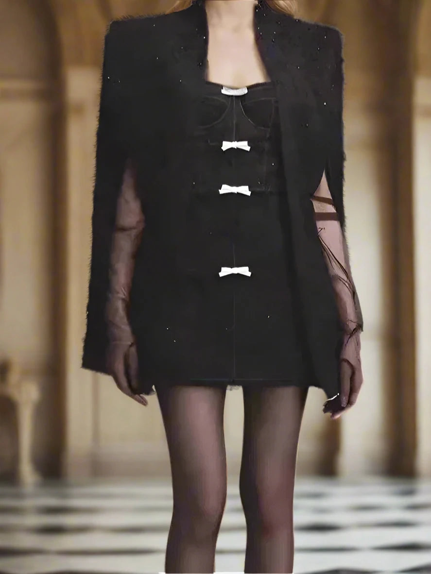 Bowknot Mini Dress with Matching Cape Set