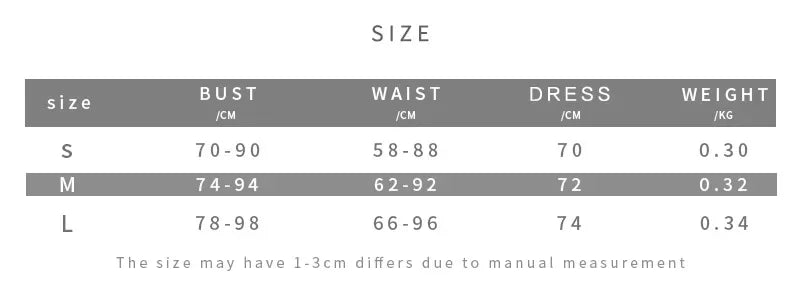 Size chart for Laced-Up Corset Mini Dress showing measurements for S, M, and L