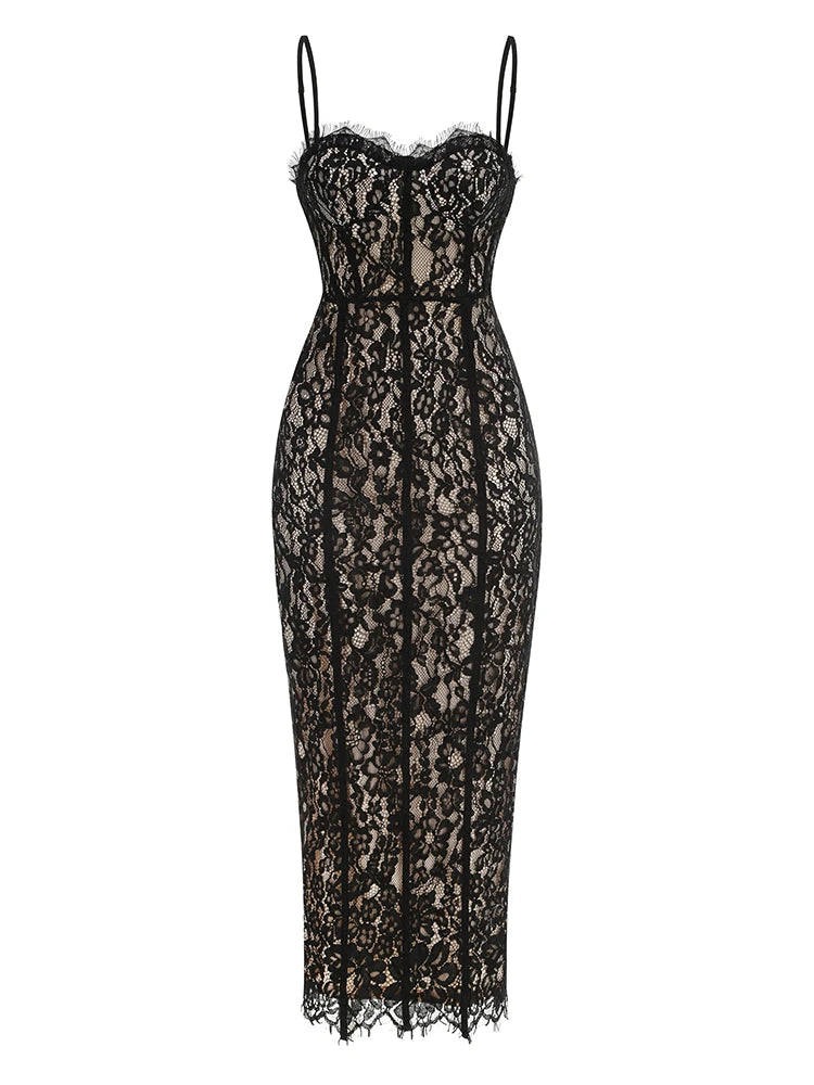 full length view of floral lace bodycon dress