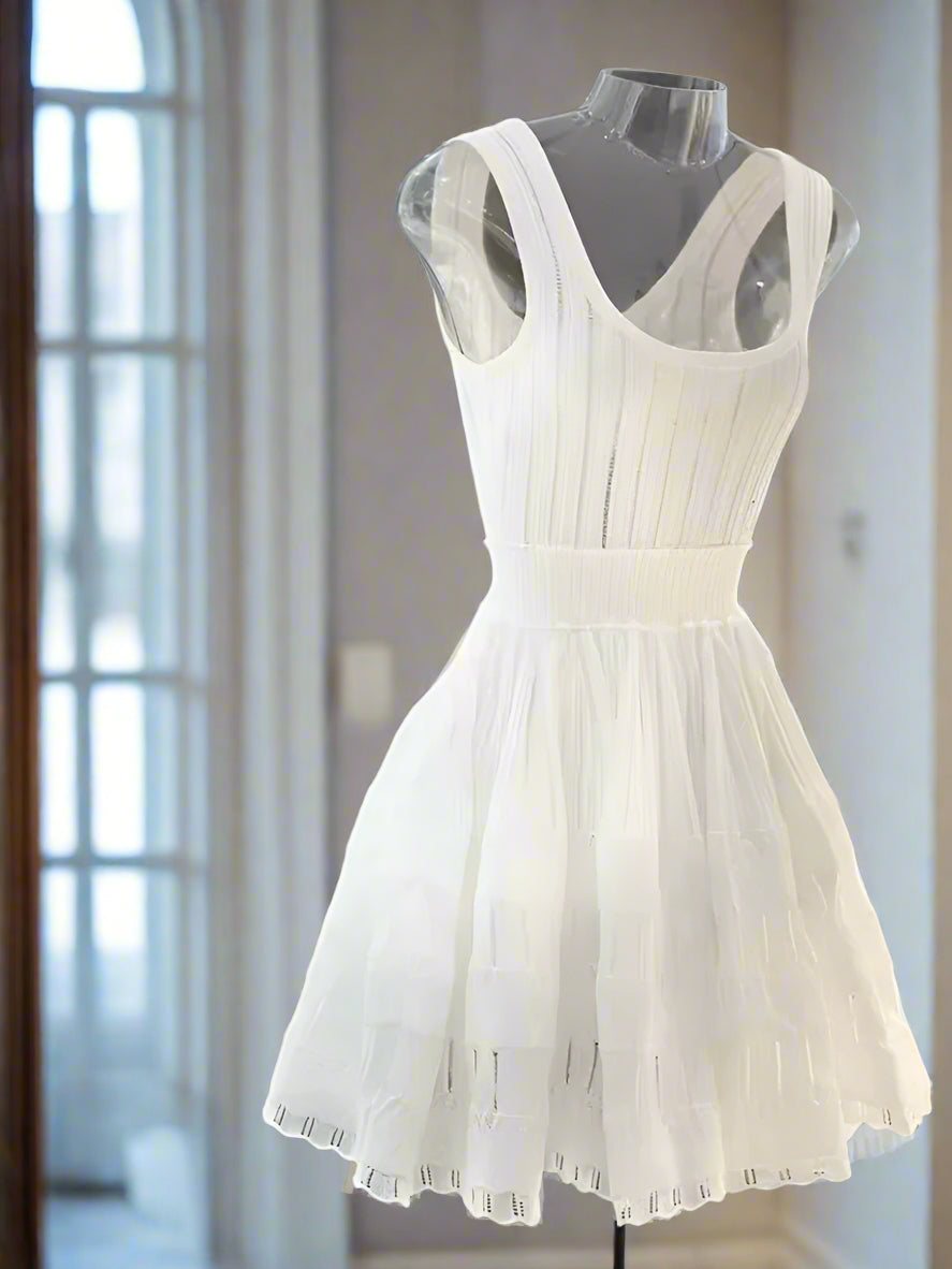 Fit and flare knit mini dress in white