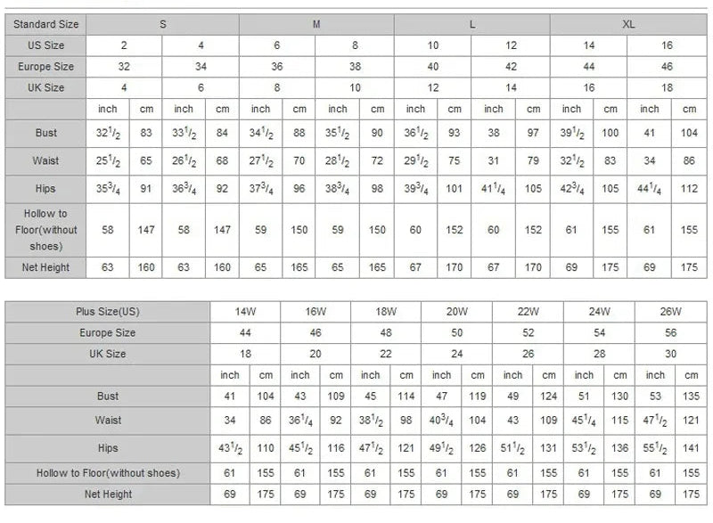  Size chart for pink strapless ball gown