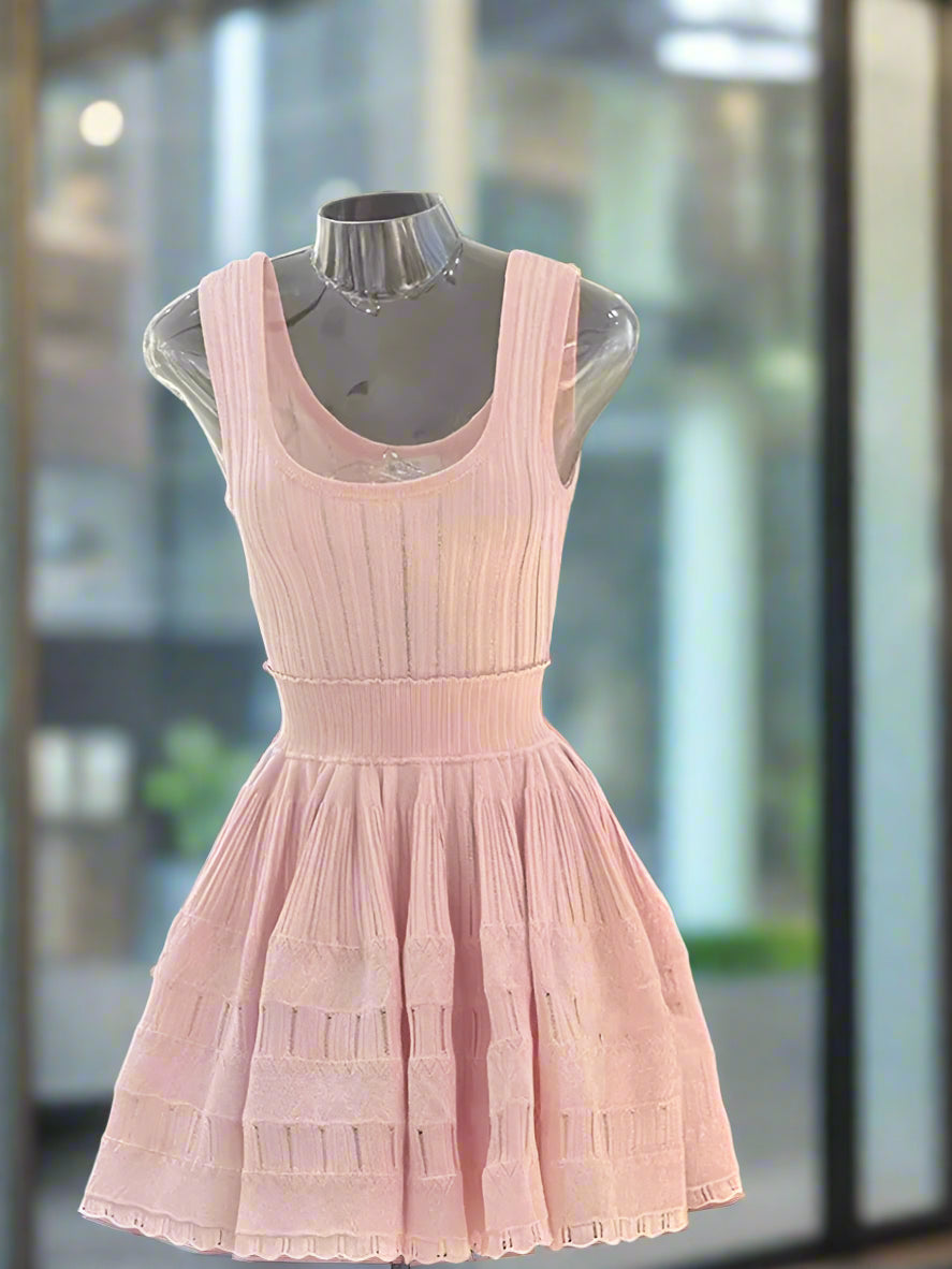 Fit and flare knit mini dress in pink