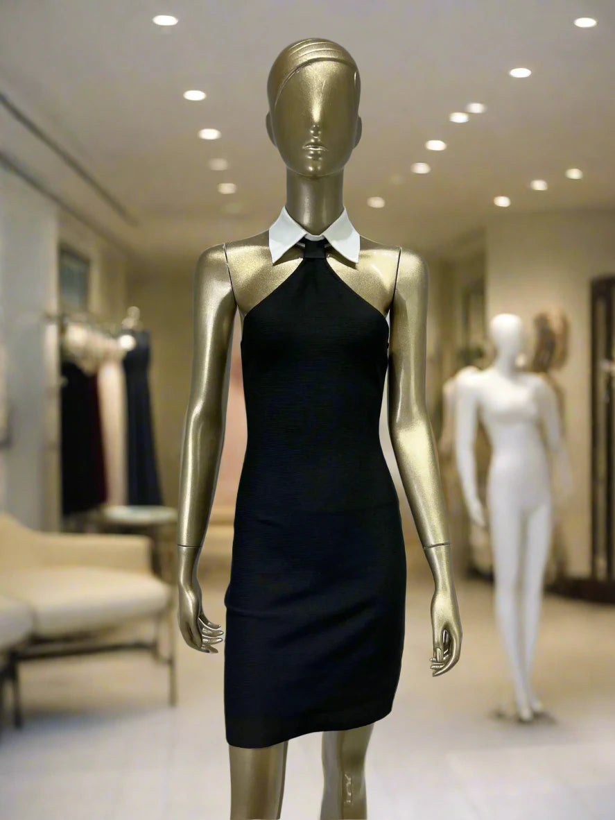 Black Mini Dress with White Collar Detail