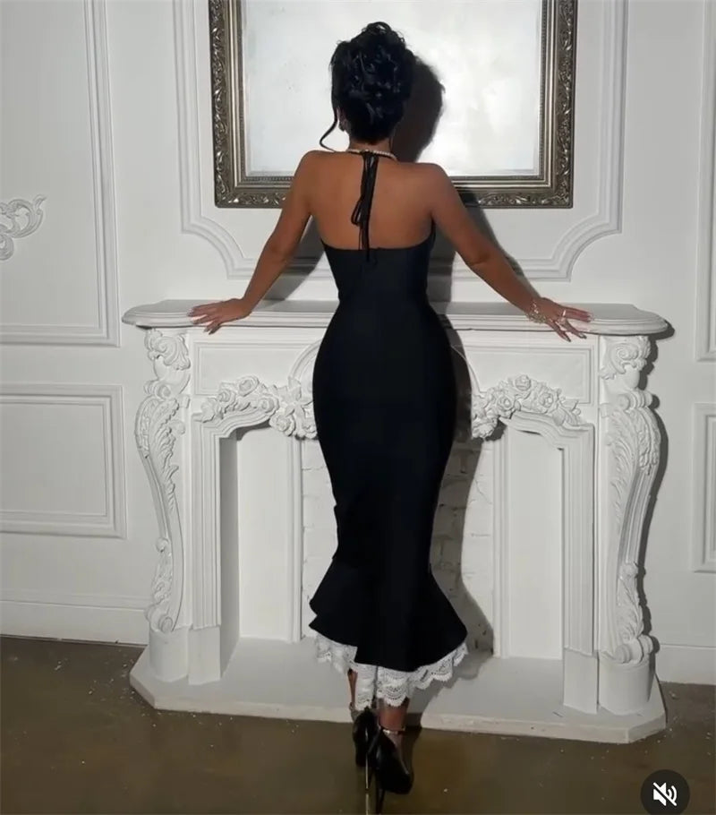 Italian Style Midi Bodycon Halter Dress