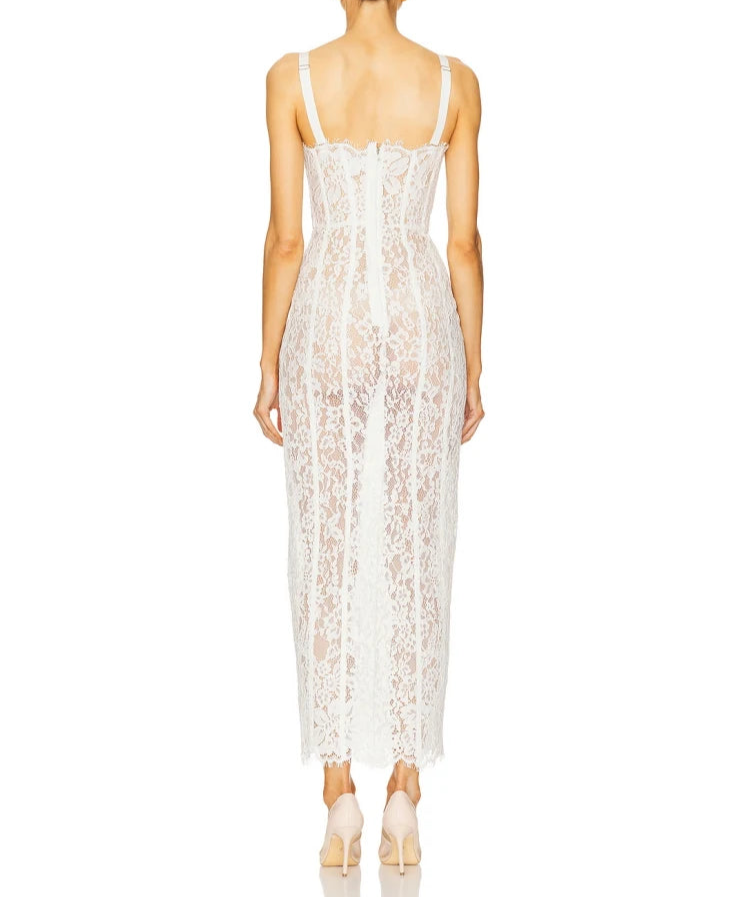 back view of floral lace bodycon dress